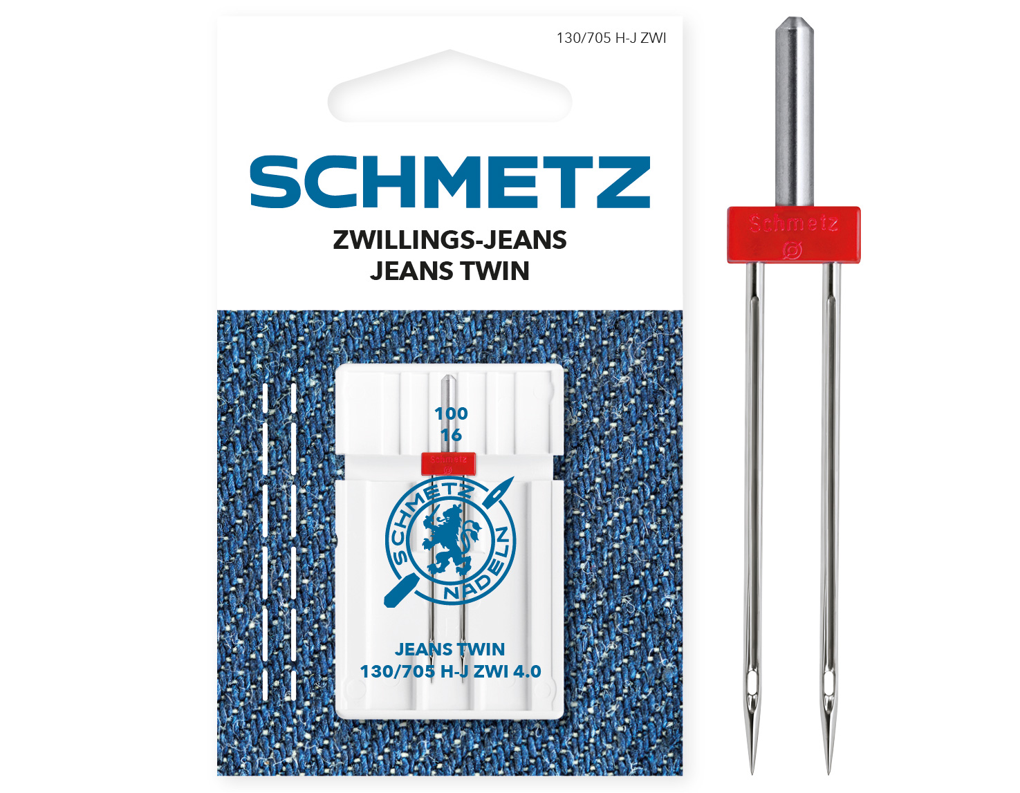 SCHMETZ TWIN JEANS 4MM SIZE 100 PACK OF 1 CARDED